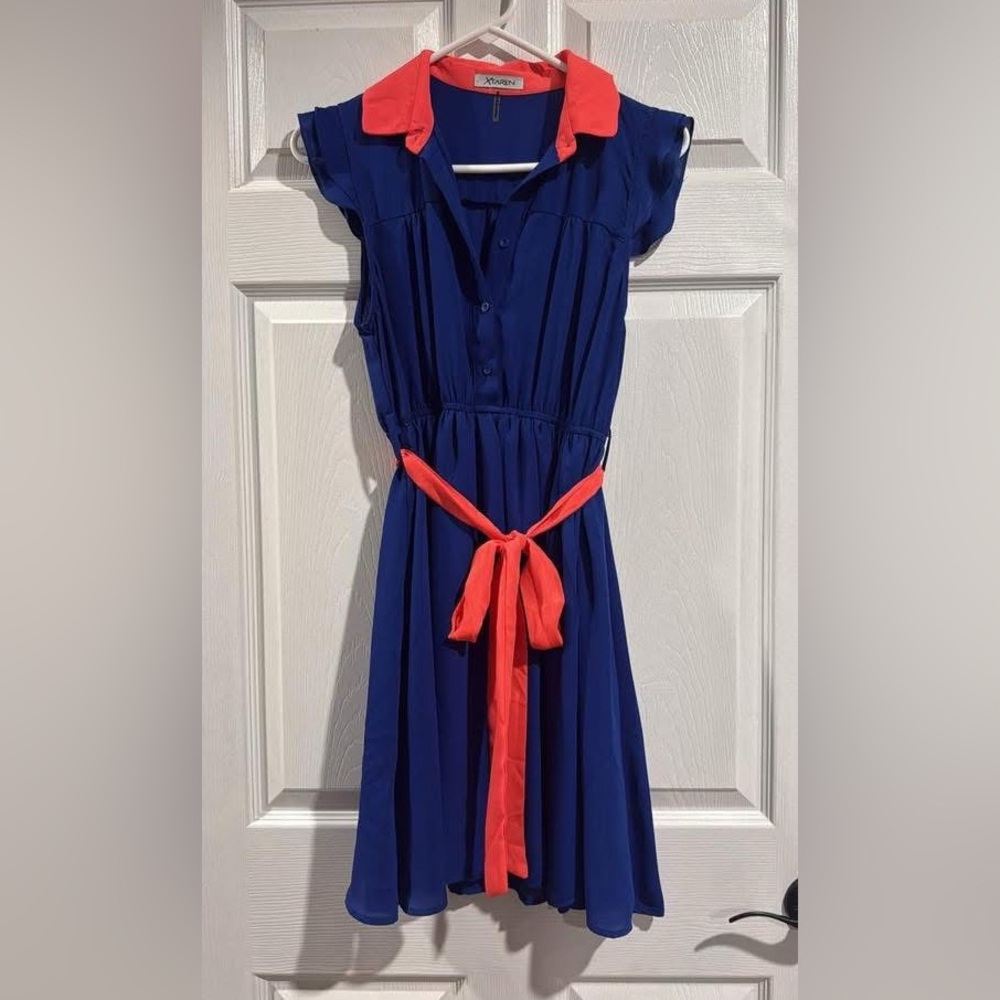 Navy Blue Dress with Pink Belt